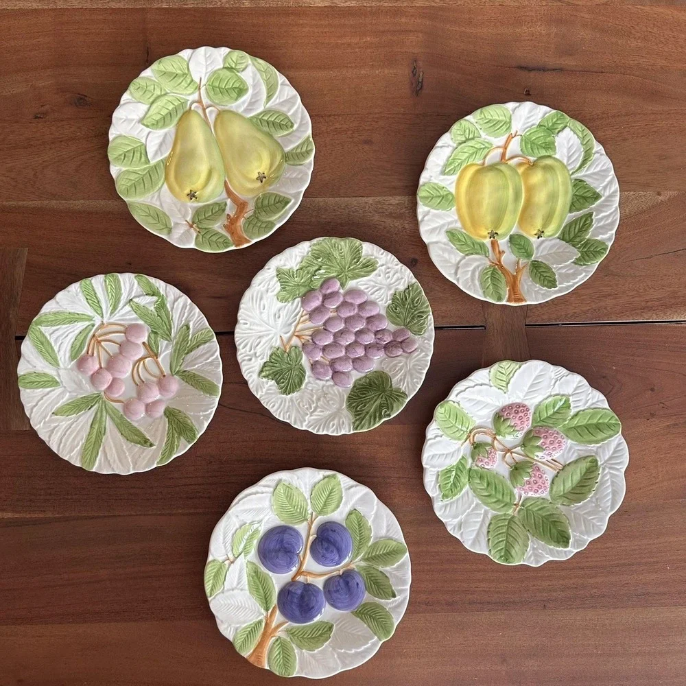 Erik Van Horn Fruit du Jour Plates Set of 6‎ Shafford Majolica 1987 Vintage